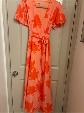 Hutch Coral and Orange Floral Wrap Maxi‎ Dress